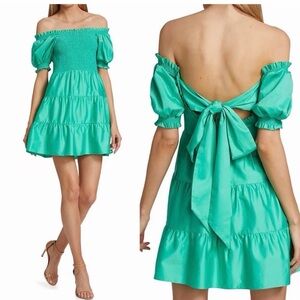 Alice and Olivia, Elegant Off-Shoulder Green Dress